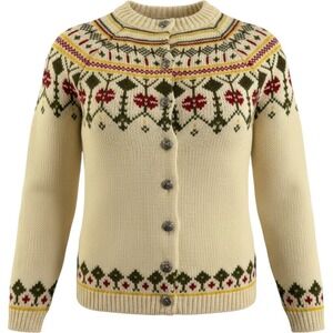 Vintage Tailored Penneys Classic 100% Wool Fair Isle Cardigan Sweater Cream S/M
